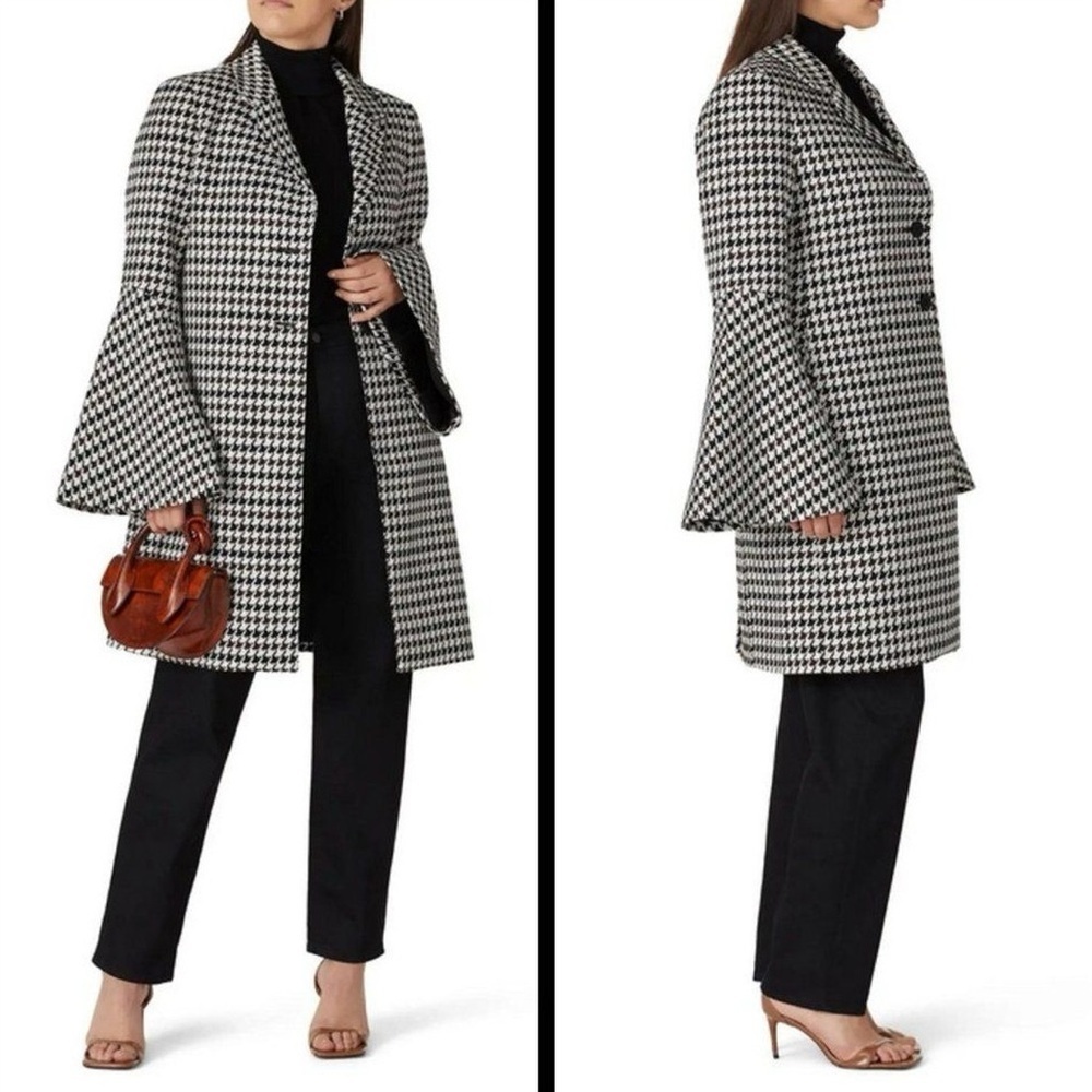 Derek Lam Houndstooth Brown Bell Sleeve Coat sz 48 / 12 - Picture 2 of 11